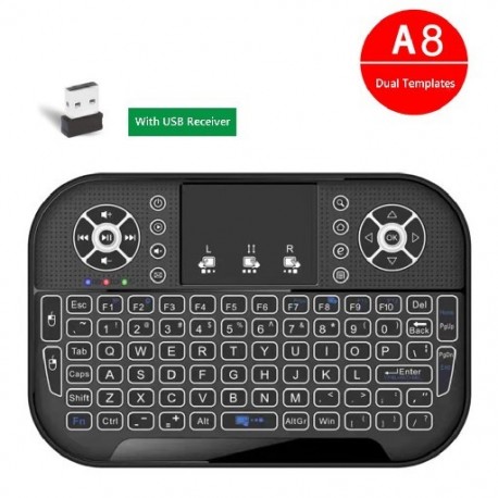 Mini 2.4G billentyűzet háttérvilágítás Bluetooth Air Mouse vezeték nélküli érinthető távirányító USB vevővel