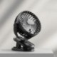 Fekete szín - USB mini klip ventilátor elemmel működő, újratölthető asztali ventilátor, 360°-os forgás, 3 sebességes