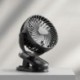 Fekete szín - USB mini klip ventilátor elemmel működő, újratölthető asztali ventilátor, 360°-os forgás, 3 sebességes