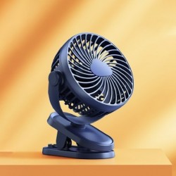 Szín: kék - USB mini klip ventilátor elemmel működő, újratölthető asztali ventilátor, 360°-os forgás, 3 sebességes