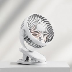 Fehér szín - USB mini klip ventilátor elemmel működő, újratölthető asztali ventilátor 360°-os forgatással 3
