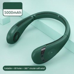 Szín: 5000 mAh zöld - Hordozható akasztós nyaki ventilátor 5000 mAh USB újratölthető penge nélküli némító