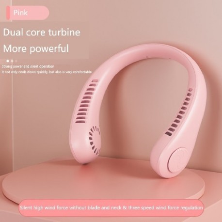 Szín: 2500 mAh rózsaszín - Hordozható akasztós nyaki ventilátor 5000 mAh USB újratölthető penge nélküli némító