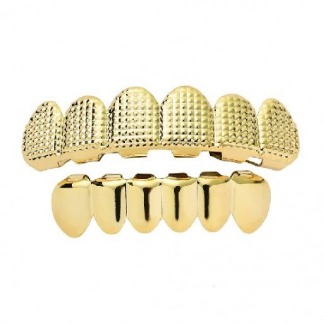 Fém színe: 1 - Arany ezüstözött Hip Hop Teeth Grillz Top& Bootom Groll szett szilikon vámpírfogakkal A legjobb ajándék