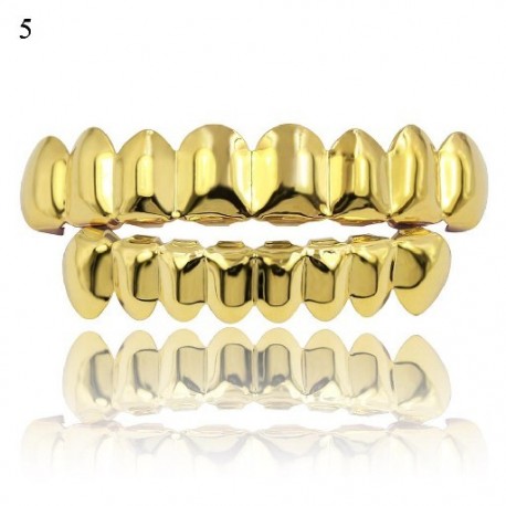 Fém színe: 4 - Arany ezüstözött Hip Hop Teeth Grillz Top& Bootom Groll szett szilikon vámpírfogakkal A legjobb ajándék