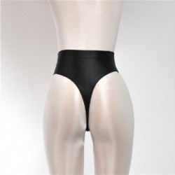 Fekete szín - 1 db Fényes bugyi egyszínű magas derekú G-string bugyi női fehérnemű Szexi bugyi női alsónadrág tanga M