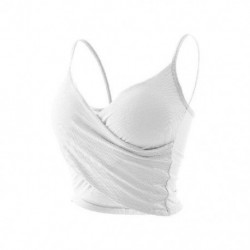 Fehér szín - Divatos női bordás keresztes felsők Nyári, őszi, mély V nyakú Basic Vest Crop felsők Ujjatlan camisole
