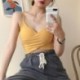 Fehér szín - Divatos női bordás keresztes felsők Nyári, őszi, mély V nyakú Basic Vest Crop felsők Ujjatlan camisole