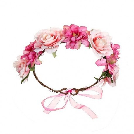 Szín: Rose Red - Bohém női virág Tiara Garland fejpántok Romantikus esküvői menyasszonyi hajpántok Virágos hercegnő