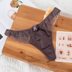 Szín: sötétlila - Szexi csipke G string bugyi nőknek szatén selyem tanga alsónadrág Női fehérnemű Fehérnemű Női