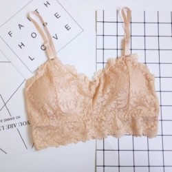 Szín: meztelen - Női szexi Crop Tops Melltartó csipke cső felső Női utcai viselet Seamless Hollow Melltartó Camisole Top