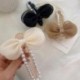Fekete szín - Organza masni hajtű Elegáns gyöngy kacsacsőrű hajkarmok édes hajkapcsok nőknek masnik hajformázó
