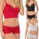 Fehér szín - 2 db-os melltartó szett Szexi teljes csipke Bralette női fehérnemű Fehérnemű átlátszó rövidnadrág Push