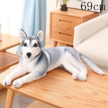 Szín: 69 cm fekvő - Kiváló minőségű nagy szimulációs kutya plüssjáték, kitömött élethű husky kutya Kawaii baba