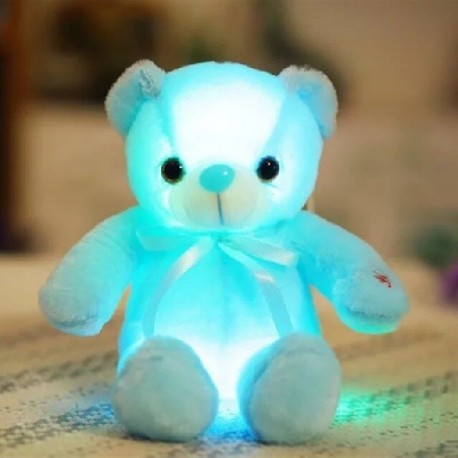 Szín: kék - 1 db 32 cm-es színes izzó mackó plüssjáték Kawaii világító LED-es fényű plüss mackó babák töltött