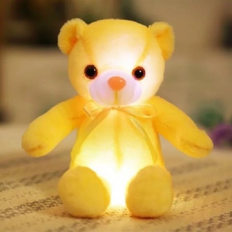 Szín: sárga - 1 db 32 cm-es színes izzó mackó plüssjáték Kawaii világító LED-es fényű plüss mackó babák