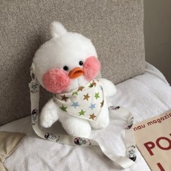 Fehér szín - 28 cm-es rajzfilm Aranyos LaLafanfan Cafe Duck plüss hátizsák Kawaii játékok töltött Crossbody táska baba