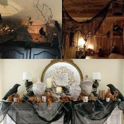 Szín: blcak - Fekete géz háló Halloween dekoráció otthonra Ijesztő kísértetház kellékek háló ablak pókháló