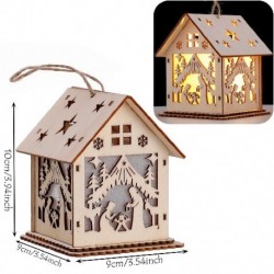 Szín: otthon - Barkácsolás természetes fából készült lógó faház meleg LED-es lámpákkal karácsonyi díszek fából