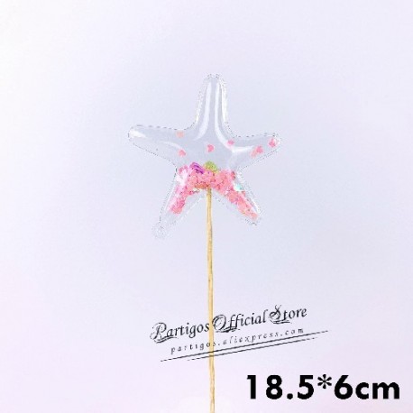 Szín: rózsaszín tengeri csillag - Színes fényes flitterekkel buborékos torta fedők PVC csillag szív korona egyszarvú