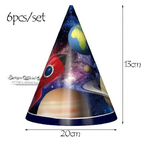 Szín: 6db sapka 2 - Csillagközi világűr tematikus partidíszek Rocket Planet Galaxy Tányérok Abrosz kellékek