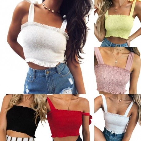 1 db Divat Tépőzárú  Chiffon pántos cső top  Crop Szexi Bustier pólók Női Tank Tops vastag pántos