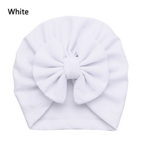 Fehér szín - Csecsemő lányok rugalmas fejpántos gömbsapka masnival, újszülött baba sapka sapka