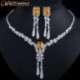 Fém színe: fehér - CWWZircons luxus sárga CZ Stone Dangle Drop hosszú bojt esküvői fülbevaló nyaklánc nagy Dubai