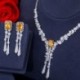 Fém színe: fehér - CWWZircons luxus sárga CZ Stone Dangle Drop hosszú bojt esküvői fülbevaló nyaklánc nagy Dubai