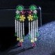 Fém szín: színes - CWWZircons Noble Multi Color Virág lógó CZ Stone Long Big Bojt Fülbevaló Női Luxus Cubic cirkónia