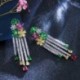 Fém szín: színes - CWWZircons Noble Multi Color Virág lógó CZ Stone Long Big Bojt Fülbevaló Női Luxus Cubic cirkónia