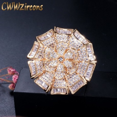 A gyűrű mérete: 7 - CWWZircons luxus afrikai cirkónium kövek arany színű nagy geometrikus virág gyűrűk nőknek