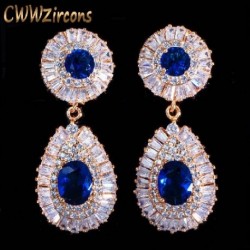 Fém Szín: kék - CWWZircons gyönyörű kék köbös cirkónia Pave Long Dangle Drop Dubai aranyozott menyasszonyi esküvői