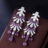 Fém színe: lila - CWWZircons Royal Purple Cubic Circon Stone Long Dangle Drop női eljegyzési esküvői csillár fülbevaló