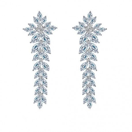 Fém színe: fehér - CWWZircons csillogó cirkónia burkolt, hosszú levelű, csüngő esküvői fülbevaló nőknek,