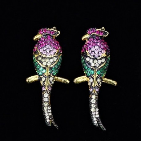 Fém szín: arany színű - CWWZircons Special Yellow Gold Color Milti Colored CZ cirkónia Stones Cute Lucky Parrot Bird Long
