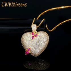 Fém színe: arany - CWWZircons Bling Cubic Zirconia Pave sárga arany színű szerelem szív alakú láncfüggő nyaklánc