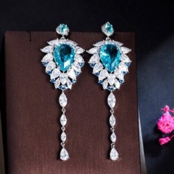 Fém Szín: kék - CWWZircons Exquisite világoskék CZ rojtos Dangle Drop hosszú cirkónia fülbevaló nőknek nyári parti
