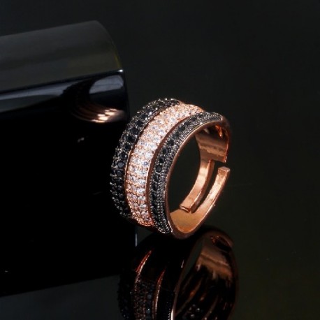 Gyűrű mérete: átméretezhető - CWWZircons állítható méretű 3 rétegű fekete fehér CZ Stone 585 Rose Gold színű