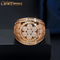 A gyűrű mérete: 9 - CWWZircons Luxus Glitter Micro Pave afrikai cirkónium virág Dubai aranyozott nagy eljegyzési gyűrűk