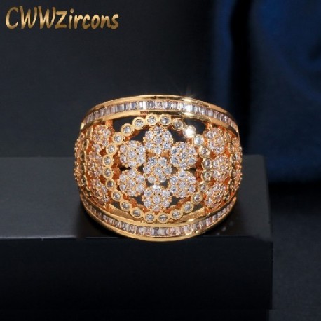 A gyűrű mérete: 9 - CWWZircons Luxus Glitter Micro Pave afrikai cirkónium virág Dubai aranyozott nagy eljegyzési gyűrűk