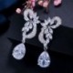 Fém színe: fehér - CWWZircons Márka Egyedi Design Ezüst színű Luxus Cubic Circon Virág Csepp Stones Hosszú Királykék