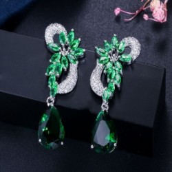 Fém színe: zöld - CWWZircons Márka Egyedi Design Ezüst Szín Luxus Cubic Circon Virág Csepp Stones Hosszú Királykék