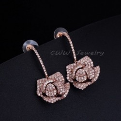 Fém szín: Rose Gold szín - CWWZircons geometrikus rózsa arany színű virág hosszú köbös cirkónia kövek, nagy luxus,