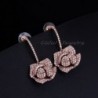Fém szín: Rose Gold szín - CWWZircons geometrikus rózsa arany színű virág hosszú köbös cirkónia kövek, nagy luxus,