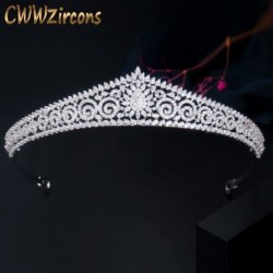 Fém színe: ezüst - CWWZircons Vintage cirkon nagy esküvői tiara Noiva koronák menyasszonyoknak Hajkiegészítők Luxus