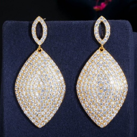 Fém szín: sárga arany szín - CWWZircons teljes mikro burkolt cirkónia nagy lógó csepp női hosszú fülbevaló esküvői