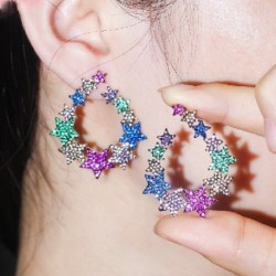 Fém szín: többszínű - CWWZircons Chic Full Cubic Zirconia Pave Többszínű szivárvány CZ Big Star fülbevaló
