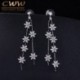 Fém színe: ezüstözött - CWWZircons divat lógó stílusú cirkóniák 8,2 cm virágos csepp hosszú láncú fülbevaló
