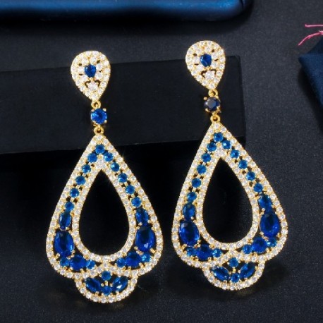 Fém színe: aranyozott kék - CWWZircons márkájú luxus boho stílusú fehérarany színű cirkónia hosszú, nagy kinézetű